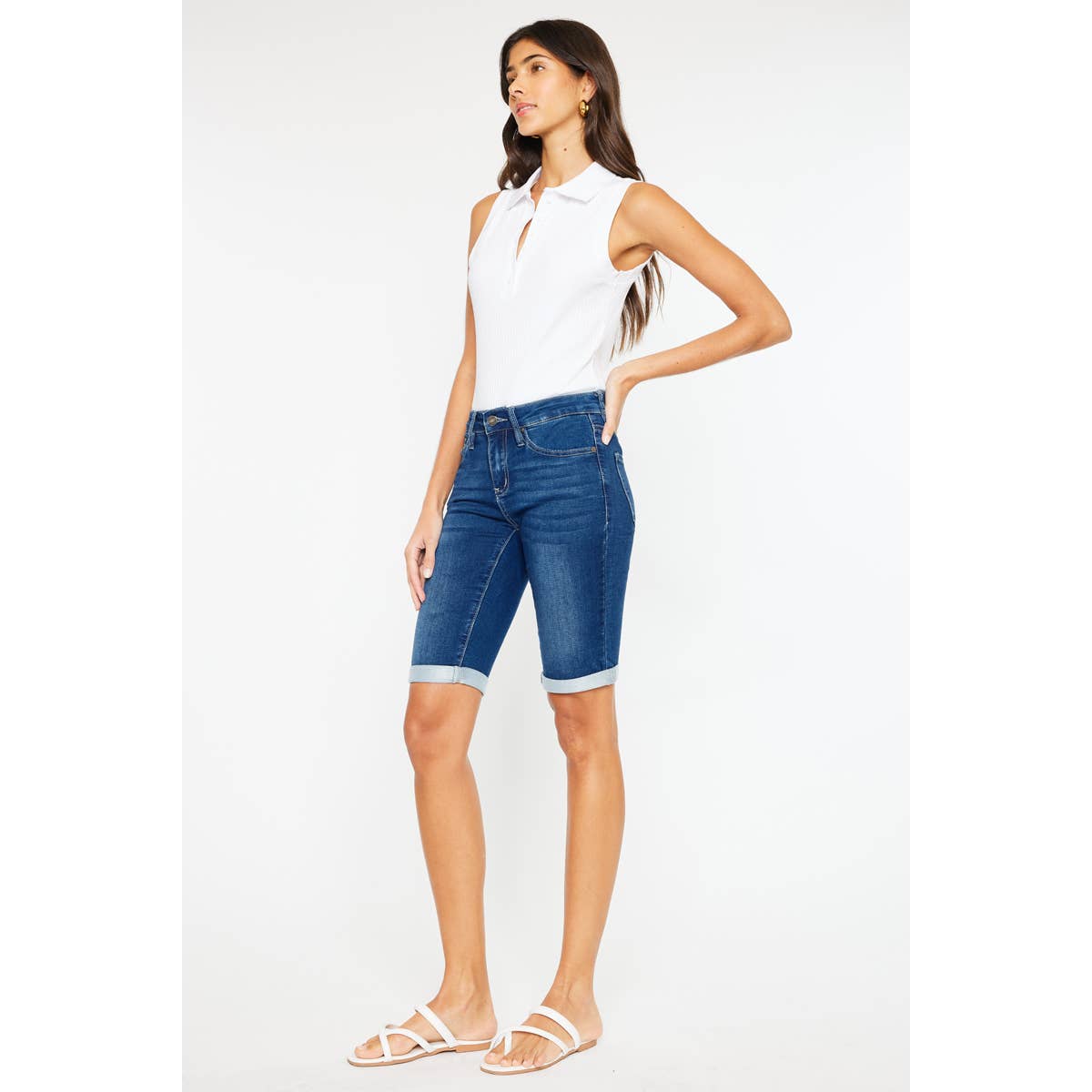 Hazel Blues® | Kan Can Stone Wash Bermuda Shorts: Medium