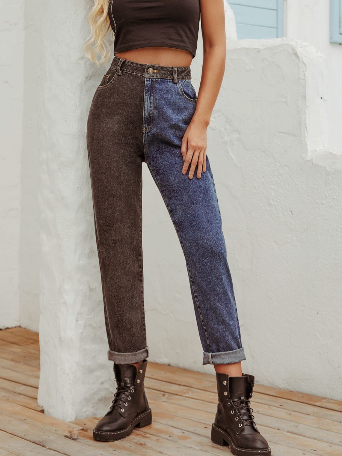 Hazel Blues® | Two Tone Straight Leg Jeans
