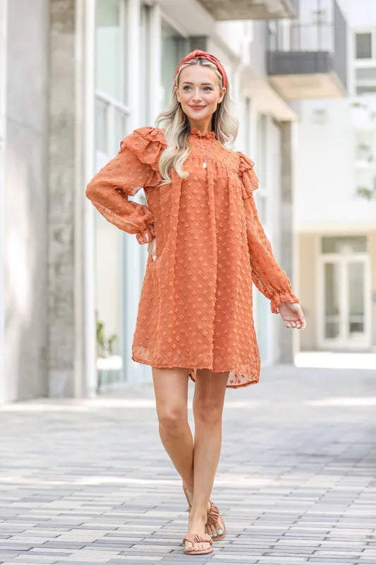 Hazel Blues® | And The Why Lovely Ruffle Shoulder with Textured Woven Dress