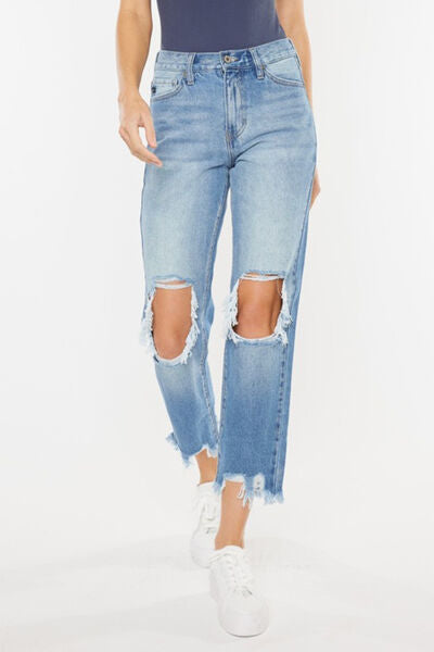 Hazel Blues® | Kancan High Waist Chewed Up Straight Mom Jeans