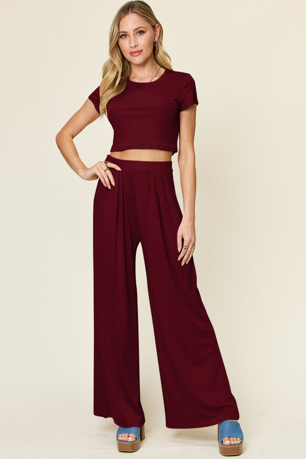 Hazel Blues® | Double Take Round Neck Top and Pants Set