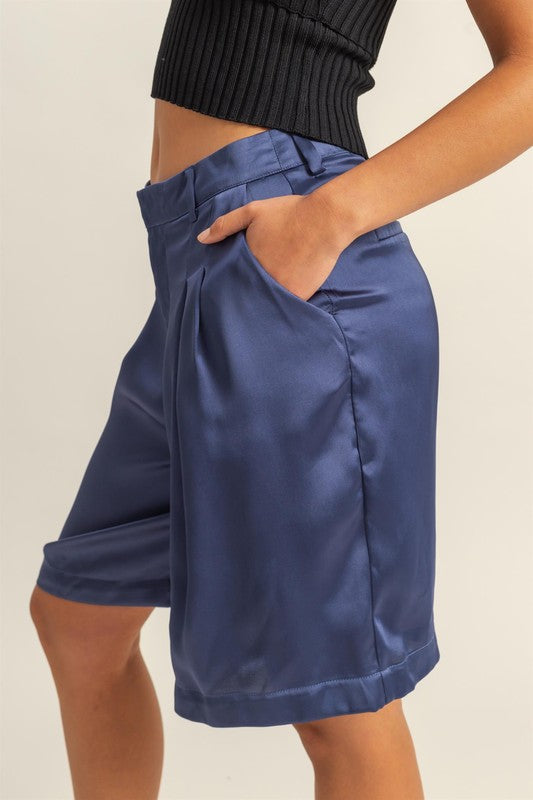 Hazel Blues® | HYFVE High-Waist Pleated Satin Shorts