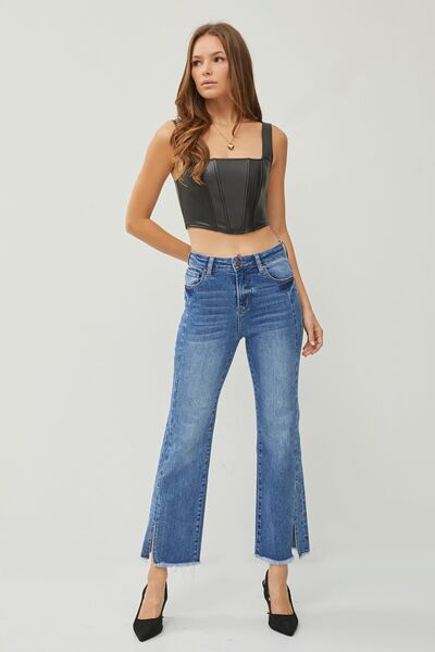 Hazel Blues® | RISEN High Waist Raw Hem Slit Straight Jeans