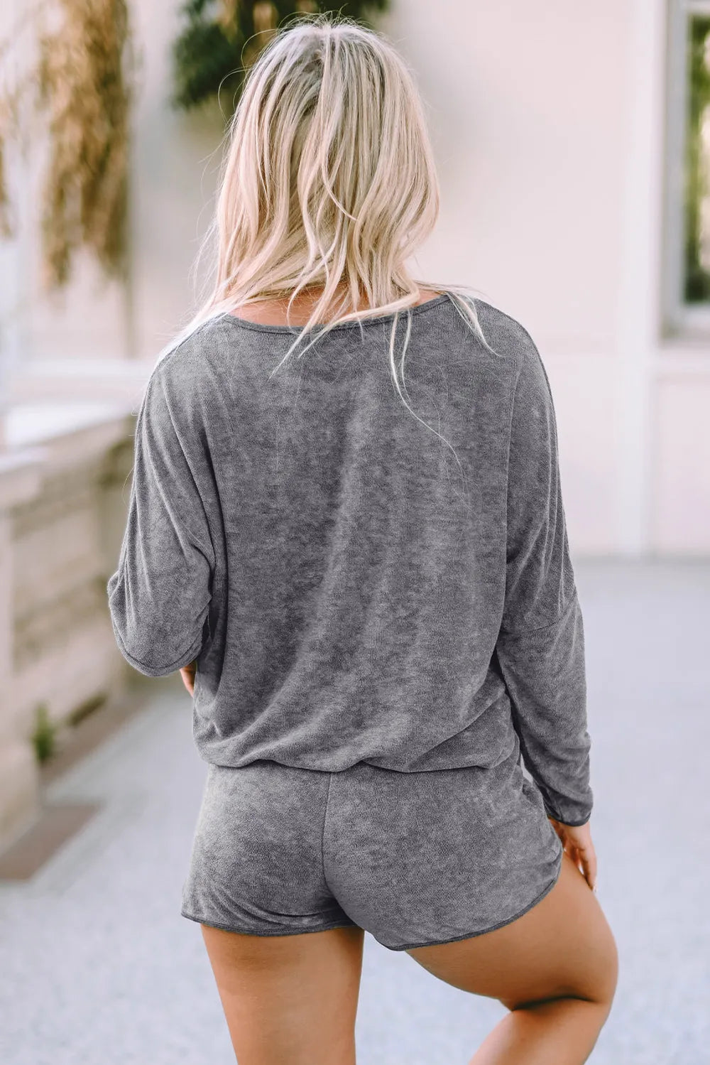 Hazel Blues® | Boat Neck Long Sleeve Top and Drawstring Shorts Set