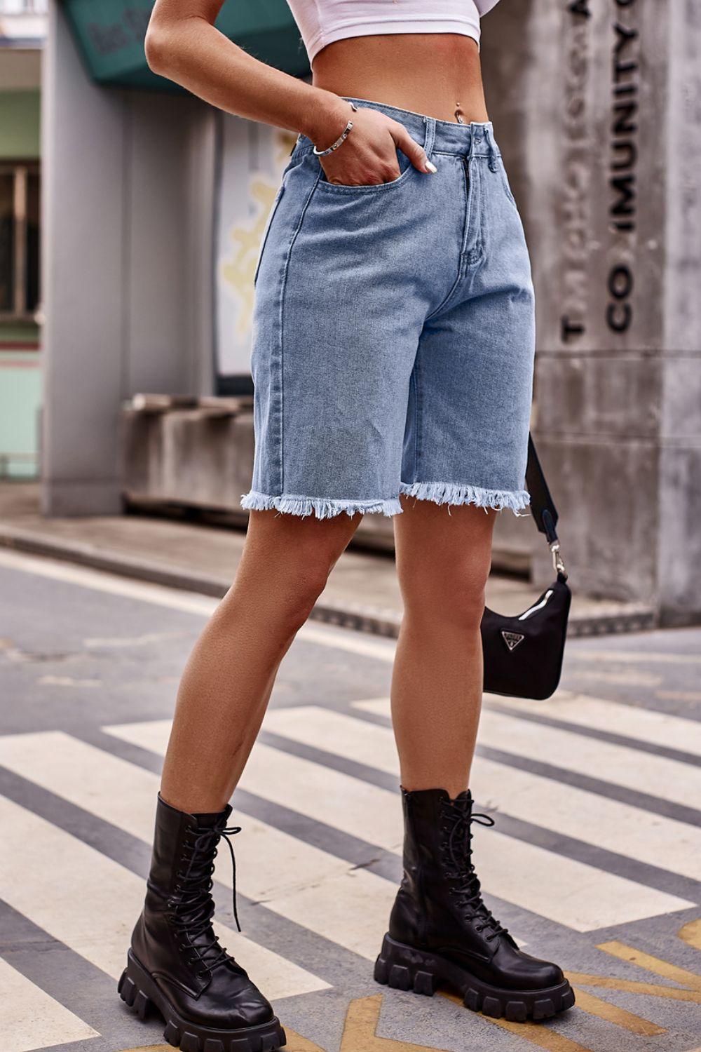Hazel Blues® | Raw Hem Denim Shorts with Pockets