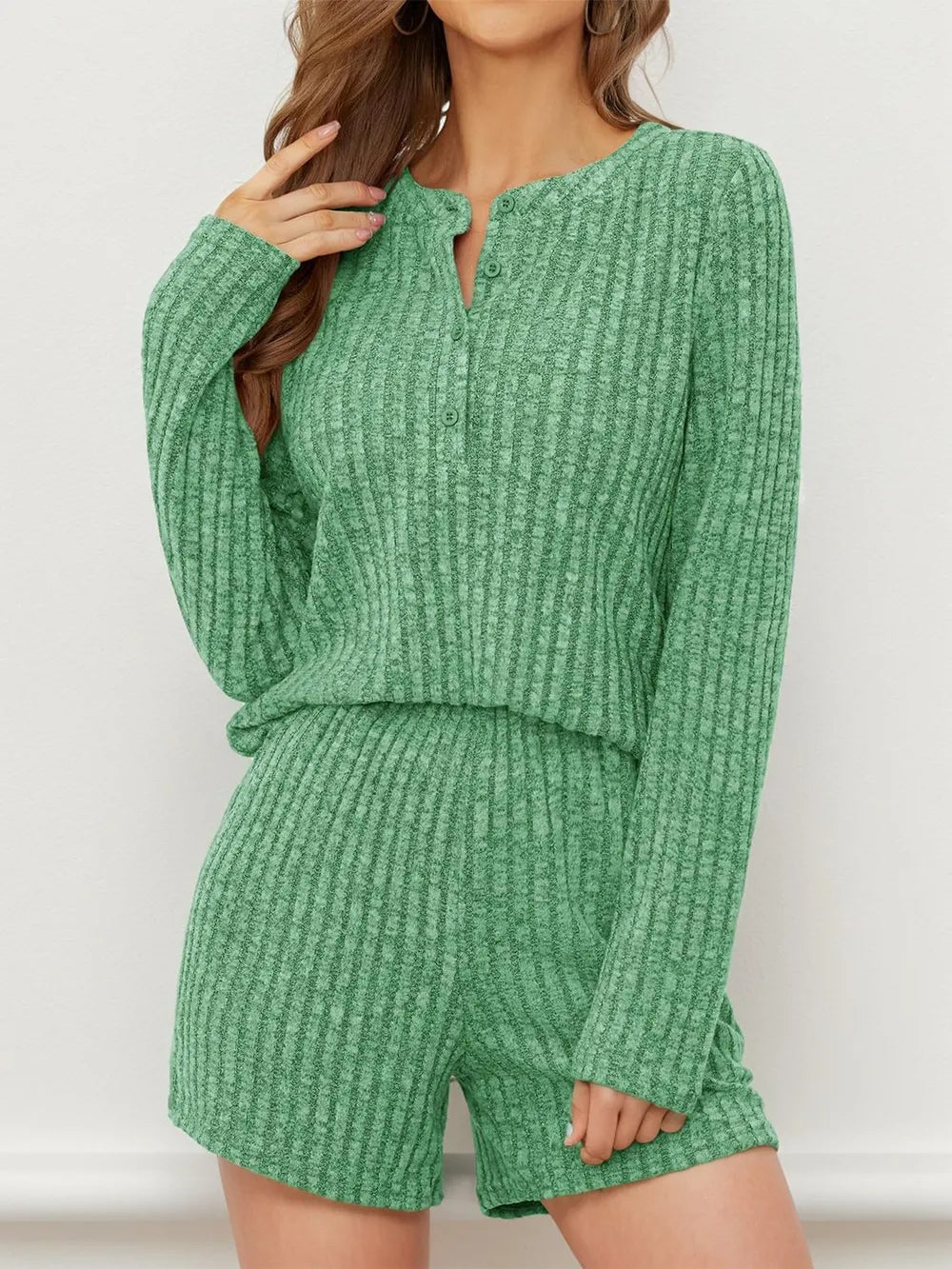 Hazel Blues® | Ribbed Round Neck Top and Shorts Set