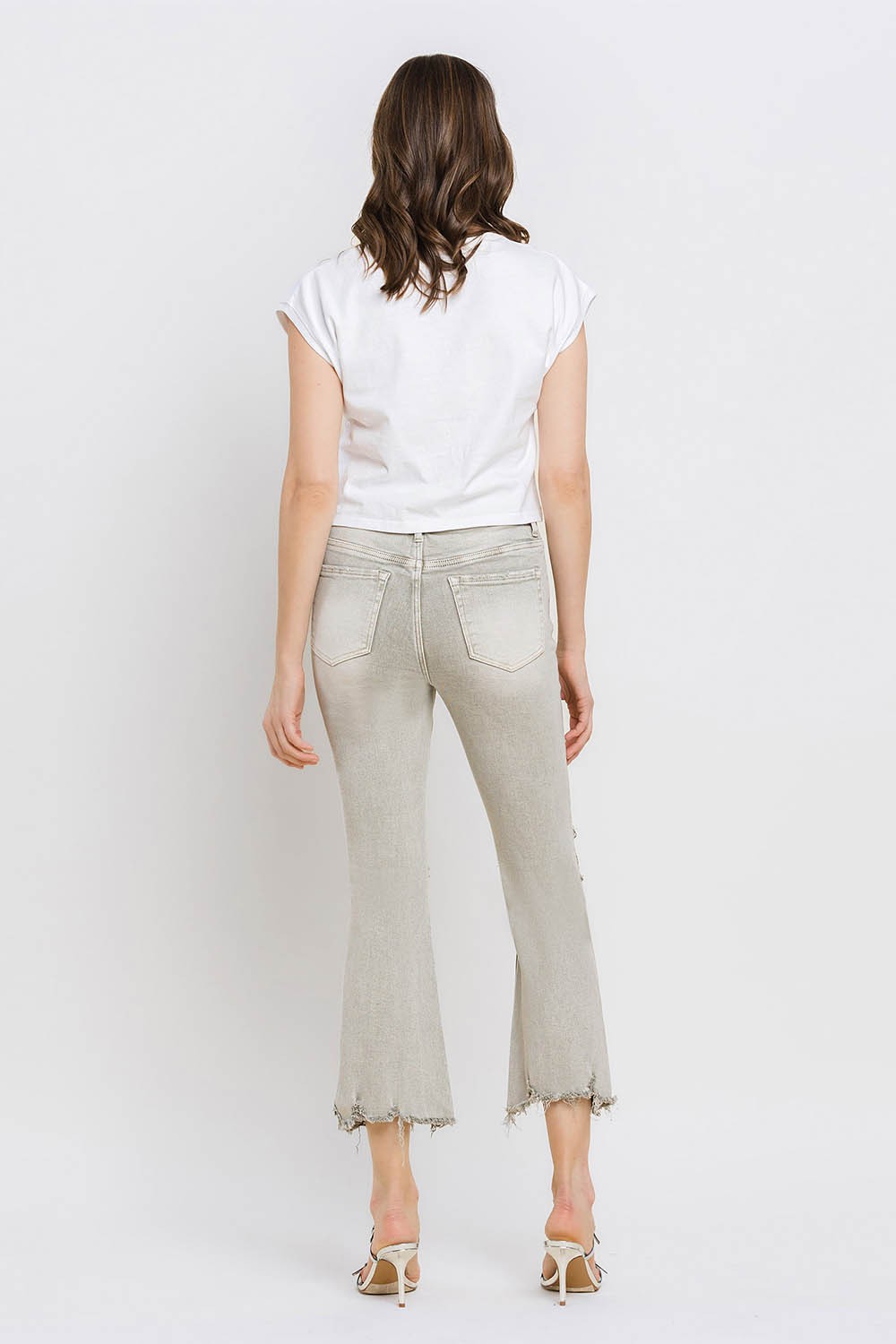 Hazel Blues® | Lovervet Distressed Raw Hem Cropped Flare Jeans