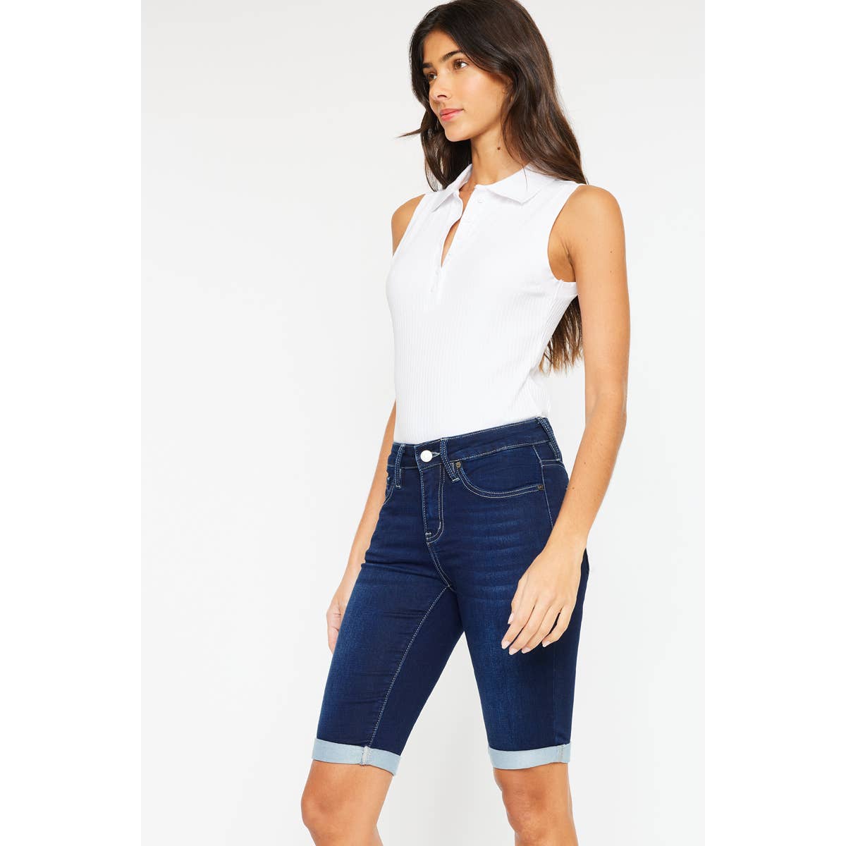 Hazel Blues® | Kan Can Stone Wash Bermuda Shorts: Dark