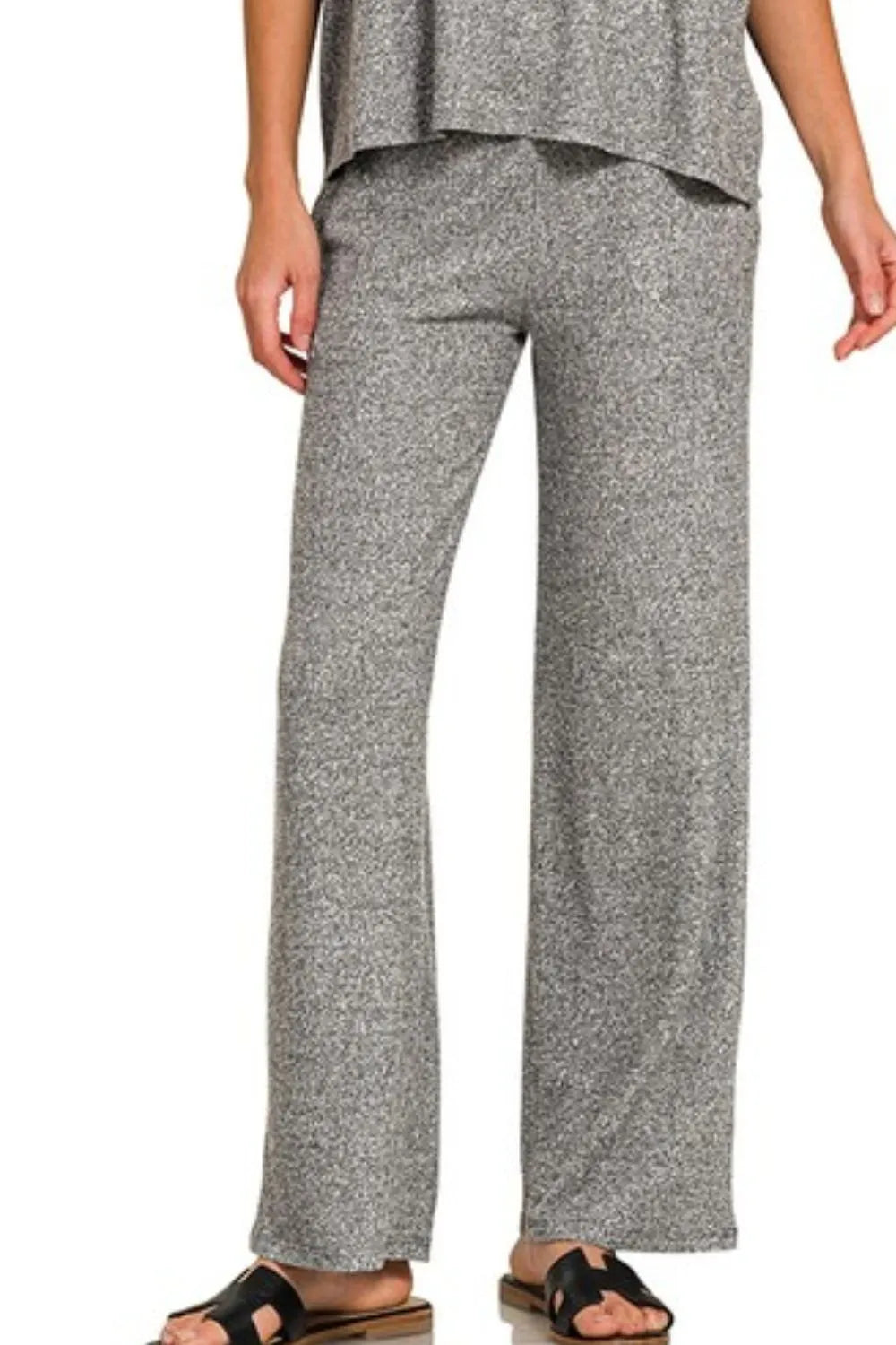 Hazel Blues® | Zenana Soft Melange Short Sleeve Tee & Long Pants Set