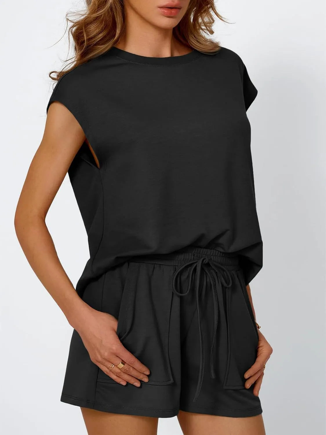Hazel Blues® | Round Neck Cap Sleeve Top and Shorts Set