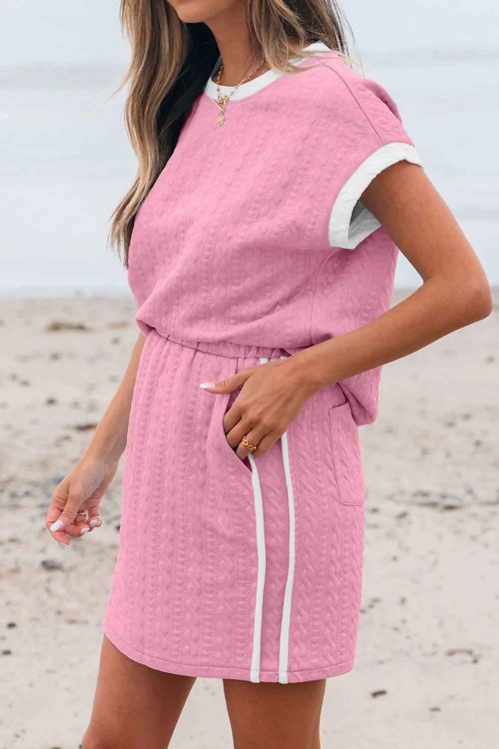 Hazel Blues® | Textured Round Neck Top and Skirt Set