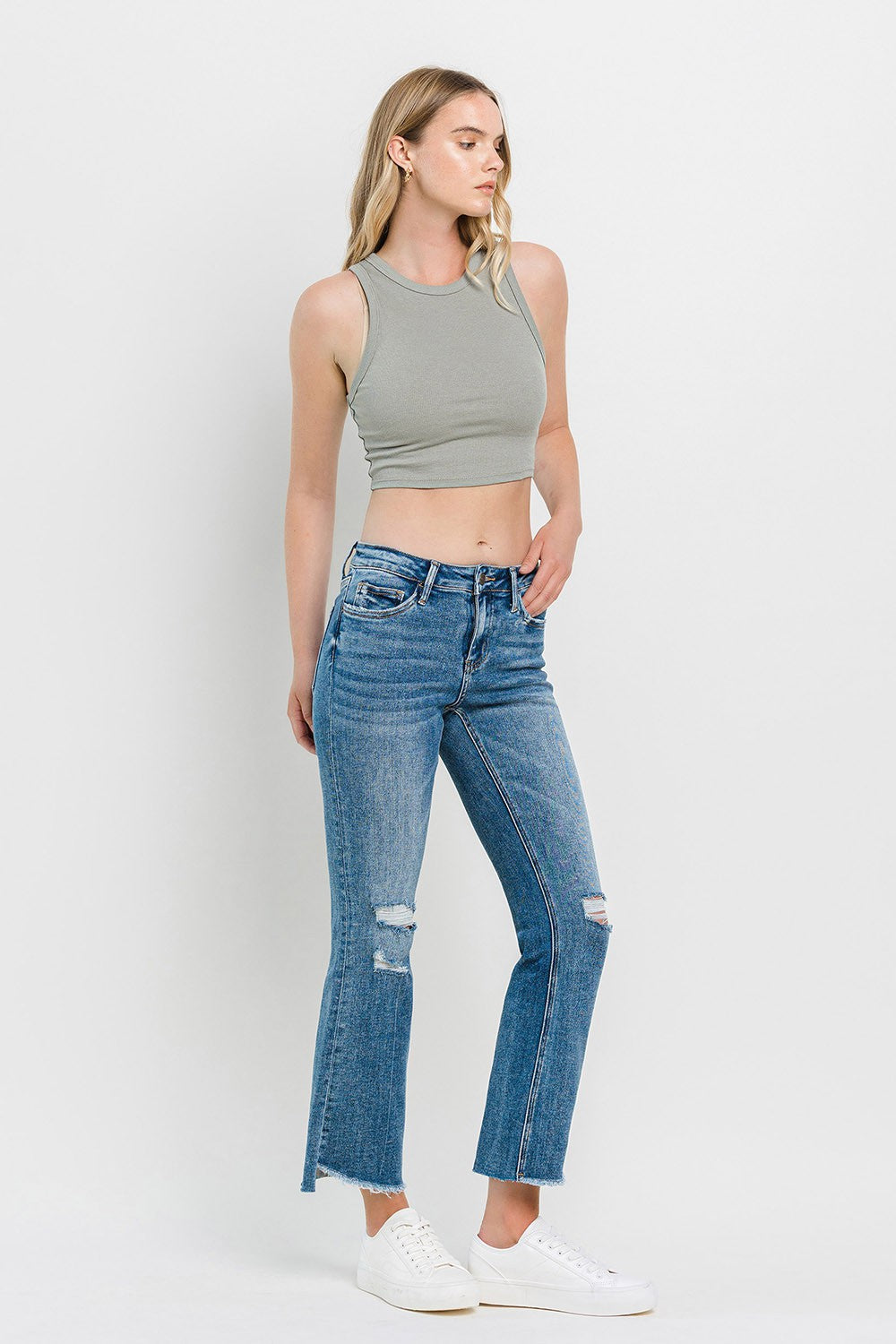 Hazel Blues® | Vervet by Flying Monkey Mid Rise Distressed Cropped Flare Jeans
