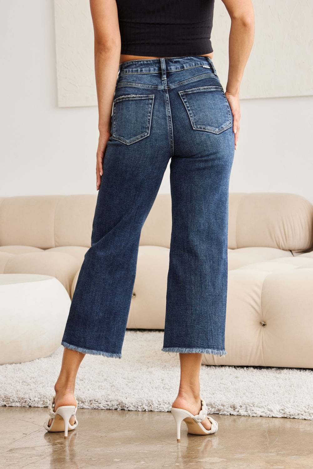 Hazel Blues® | RFM Tummy Control High Waist Raw Hem Distressed Jeans