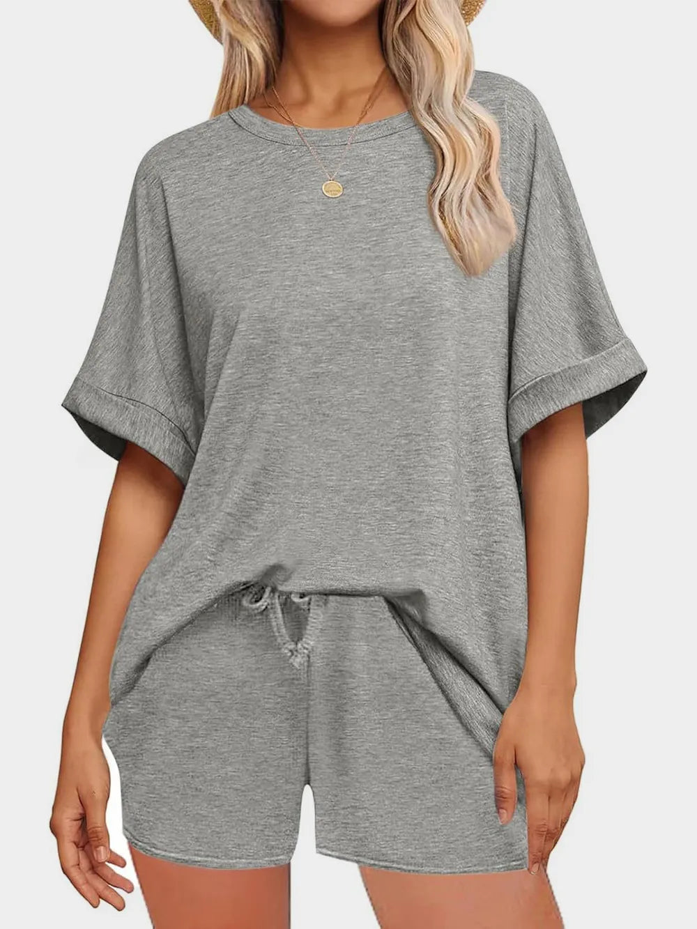 Hazel Blues® | Round Neck T-Shirt and Drawstring Shorts Set