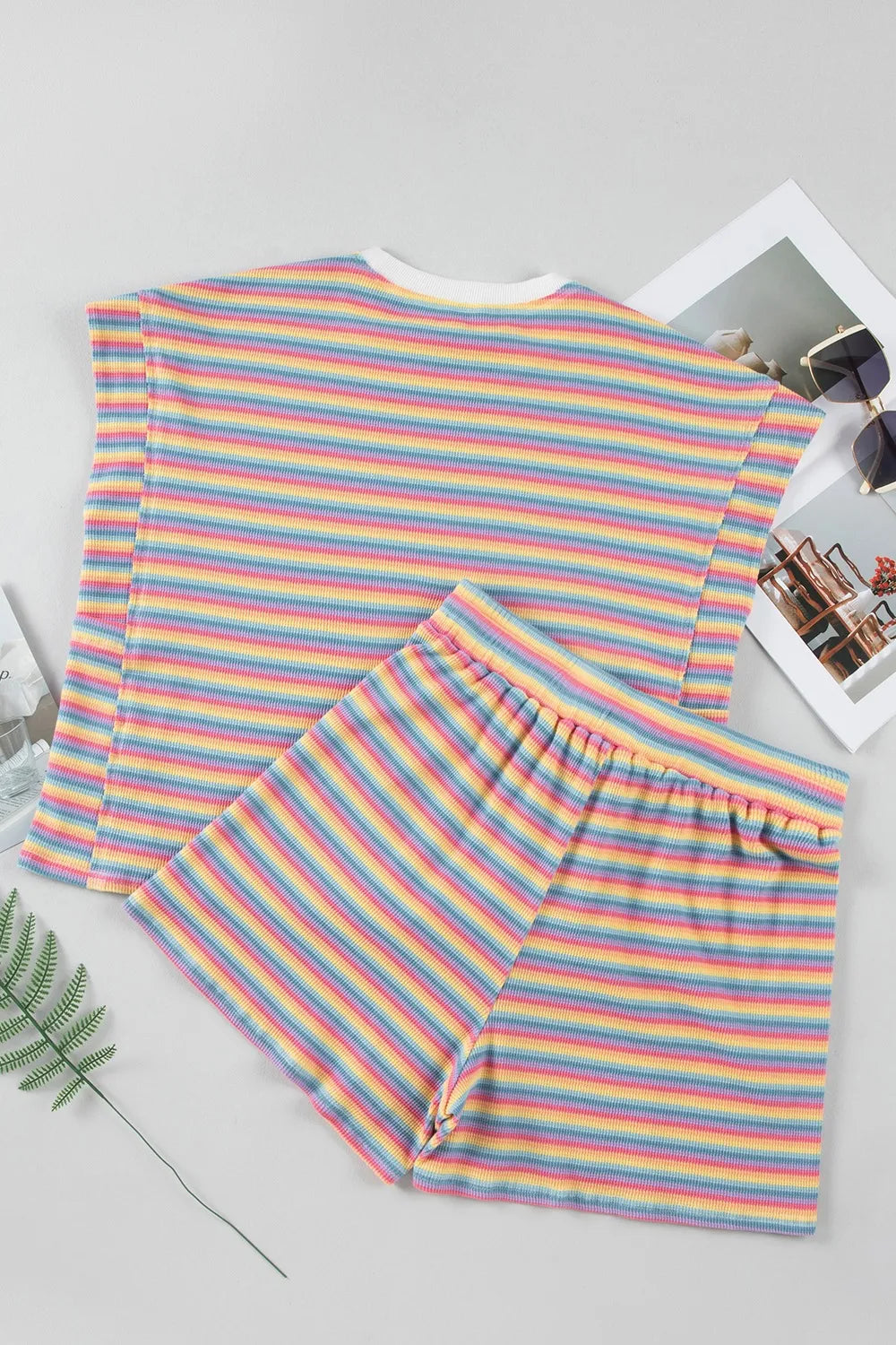 Hazel Blues® | Striped Round Neck Top and Shorts Set