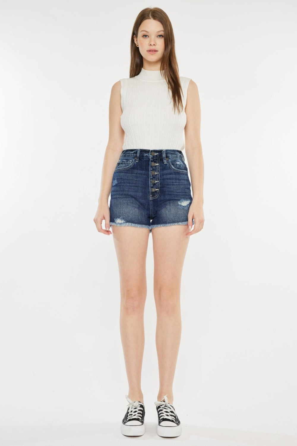 Hazel Blues® | Kancan Raw Hem Button Fly Denim Shorts