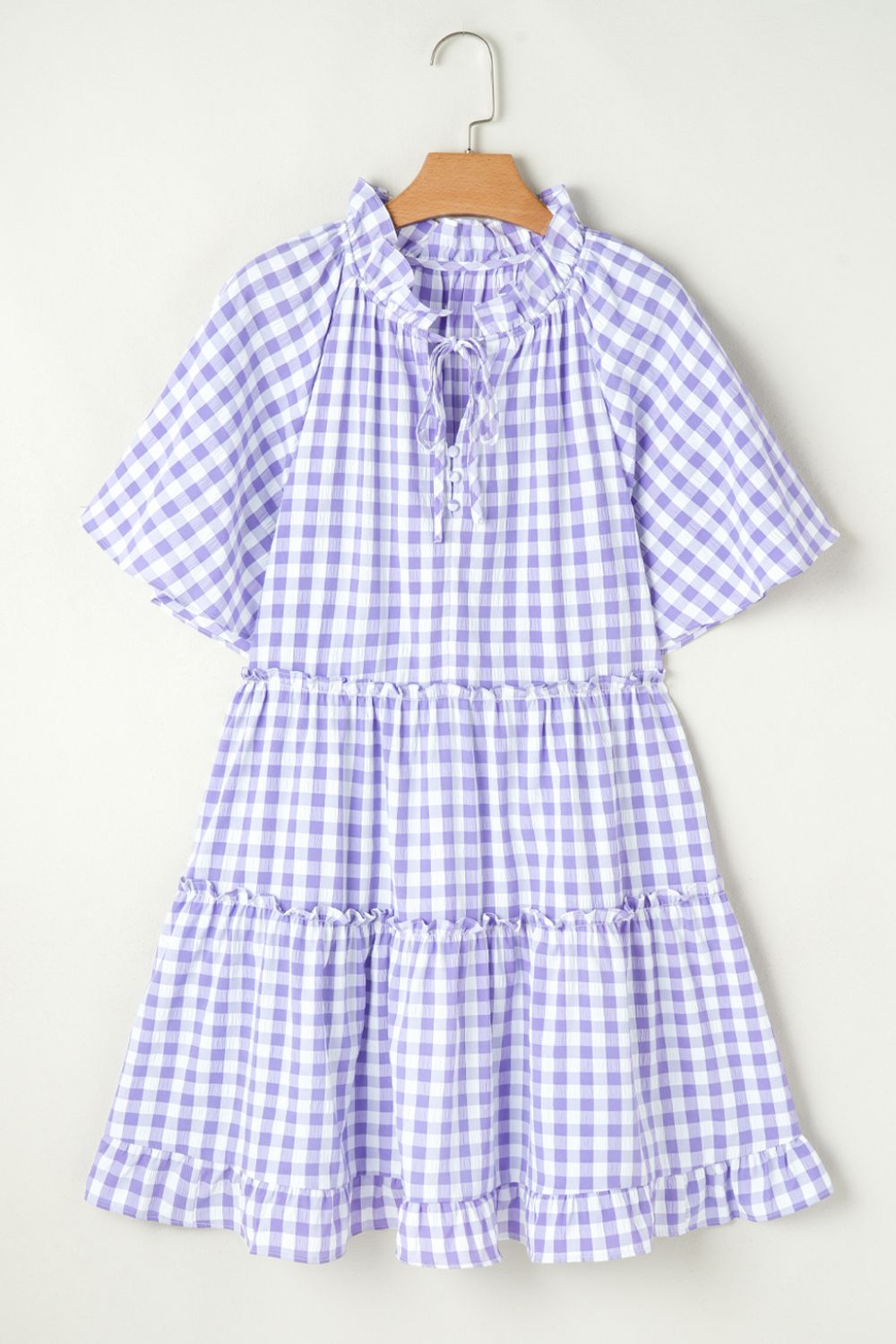 Hazel Blues® | Plaid Tie Neck Short Sleeve Babydoll Mini Dress