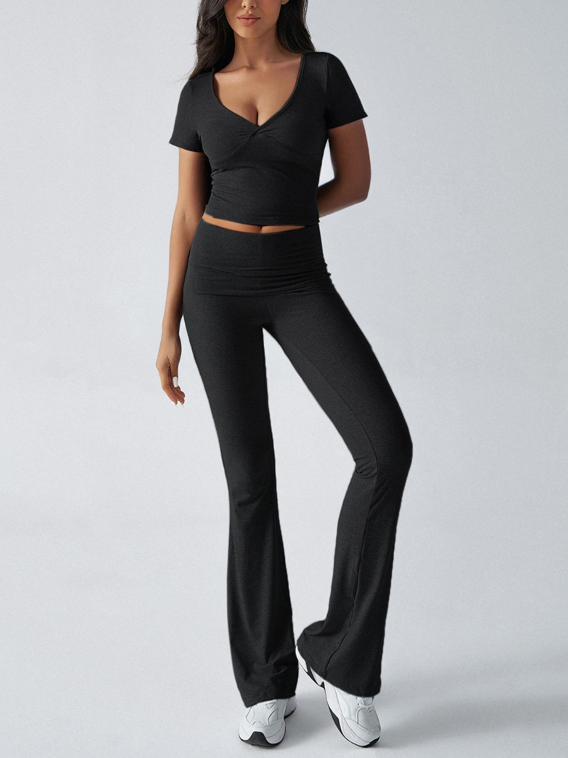 Hazel Blues® | Devine Short Sleeve Top and Bootcut Legging Set