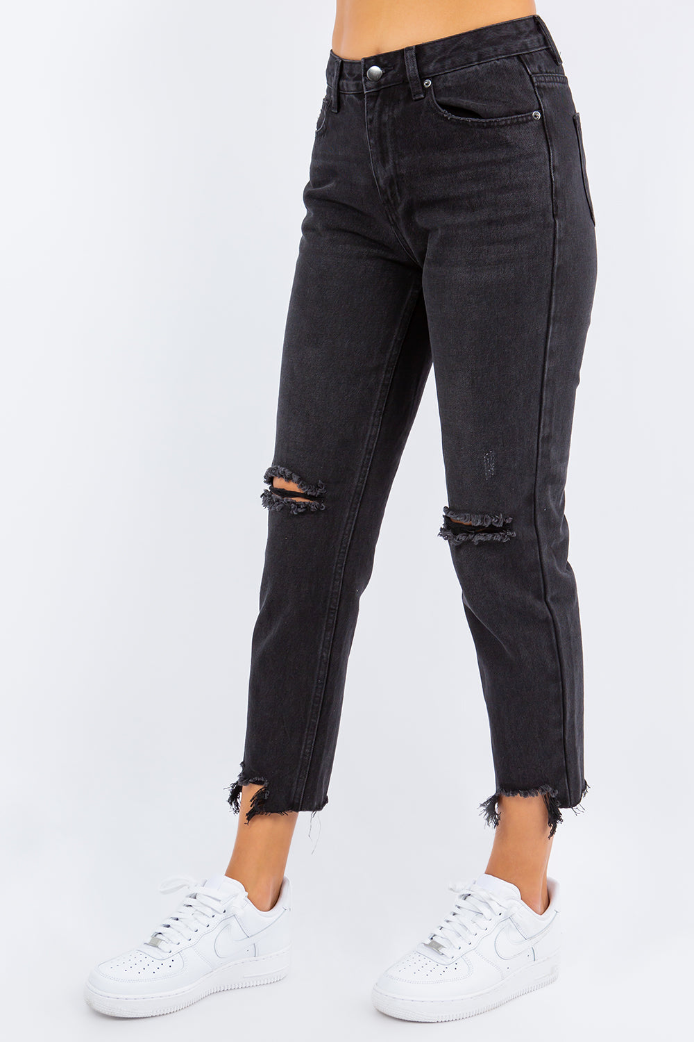 Hazel Blues® | American Bazi High Waist Distressed Cropped Straight Jeans