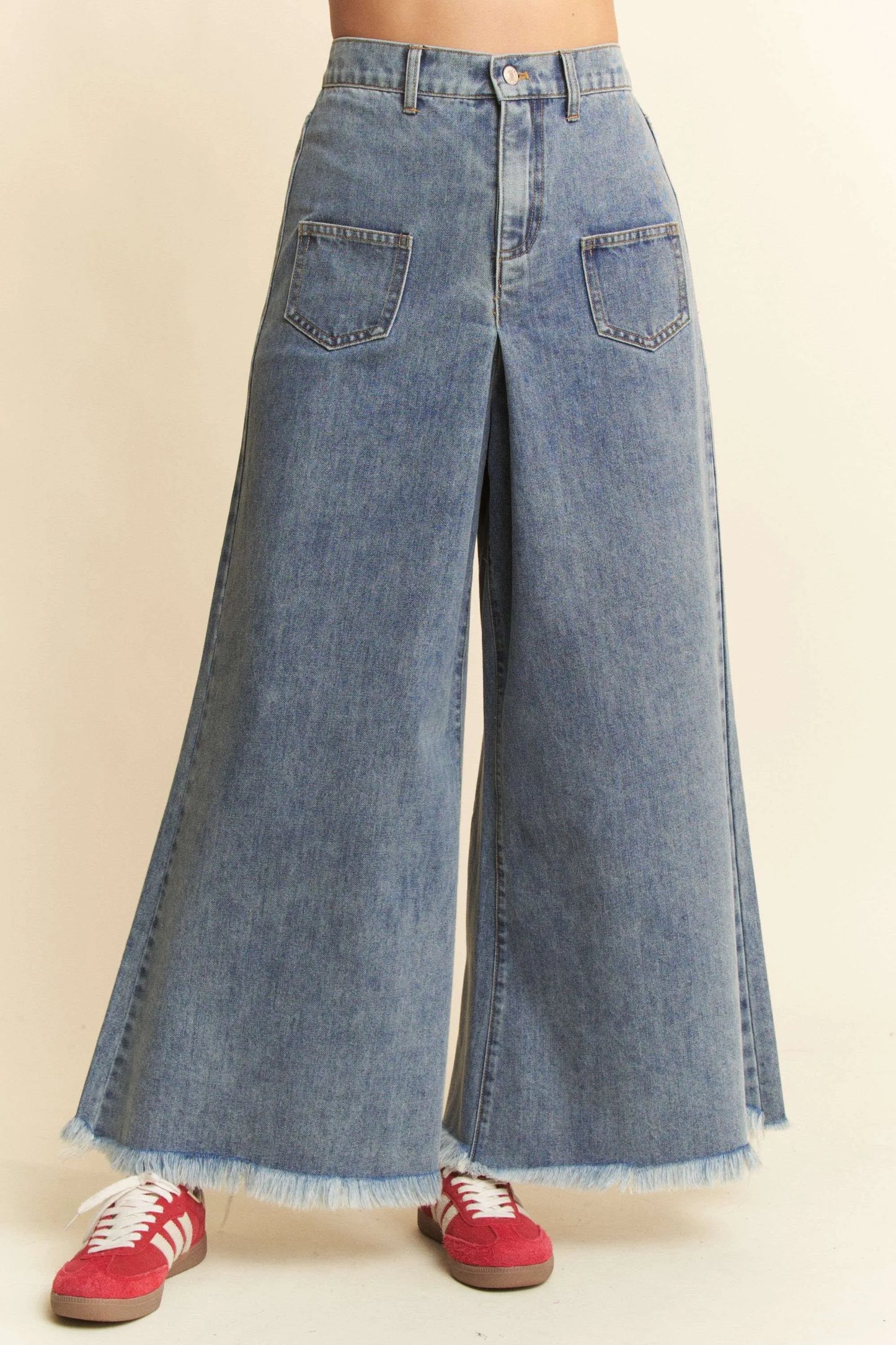 Hazel Blues® | Davi & Dani Patch Pocket Wide Leg Culotte Jeans