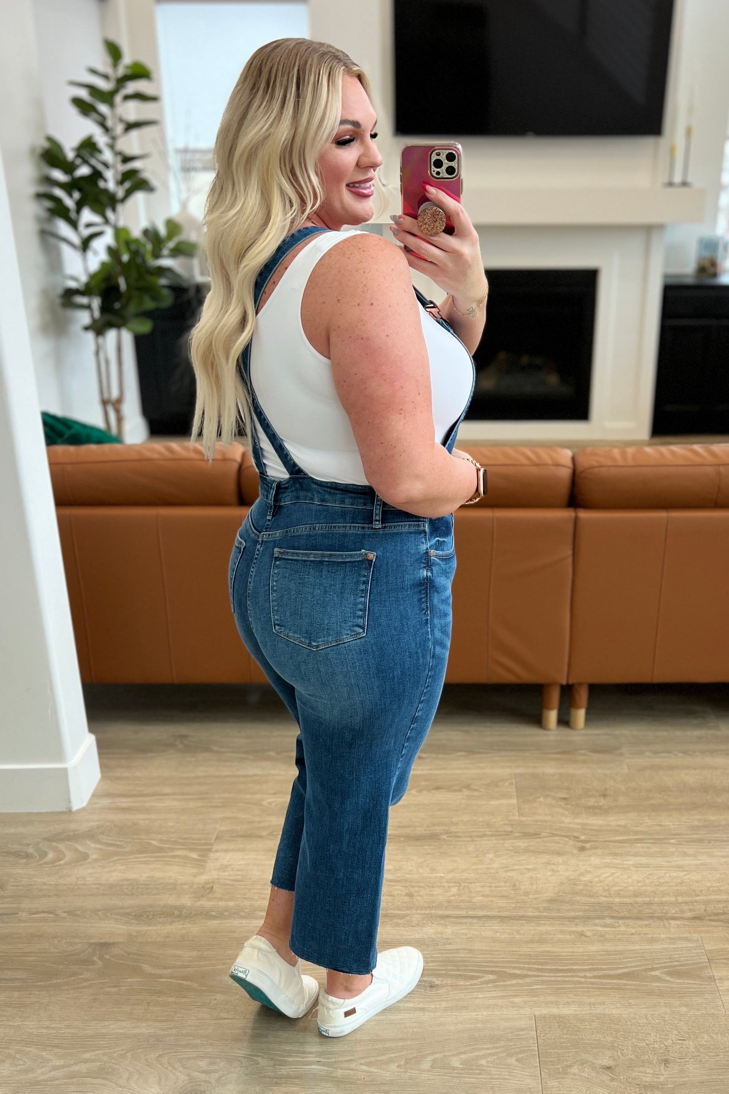Hazel Blues® | Priscilla High Rise Crop Wide Leg Denim Overalls