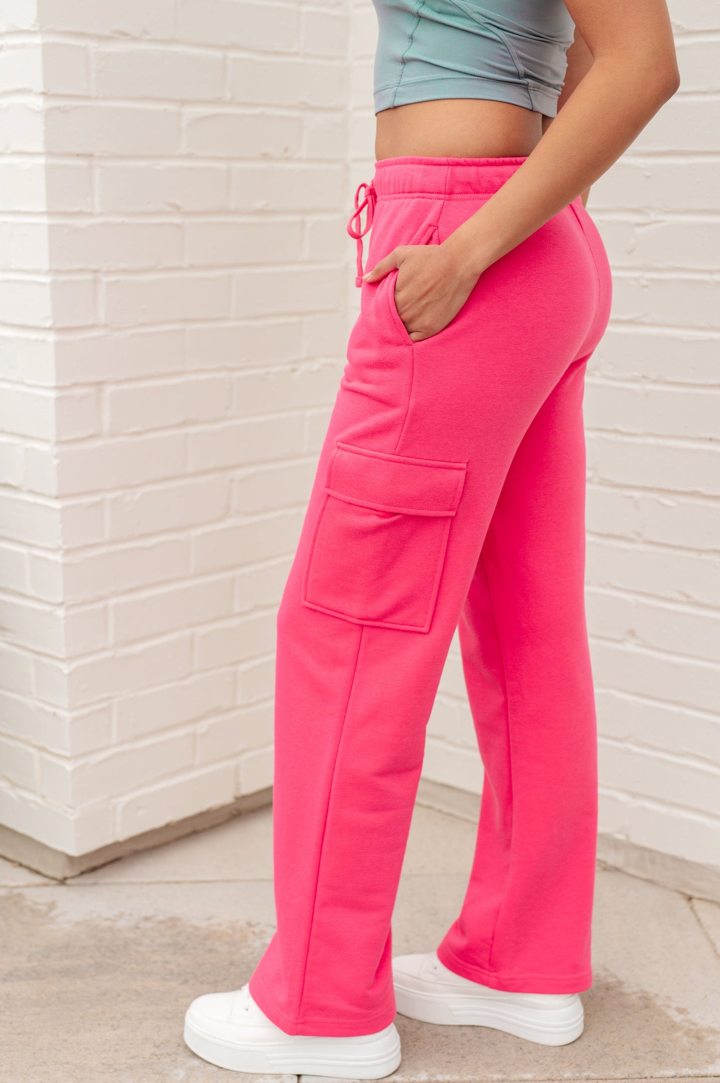 Hazel Blues® | Run, Don't Walk Cargo Sweatpants in Flamingo Pink
