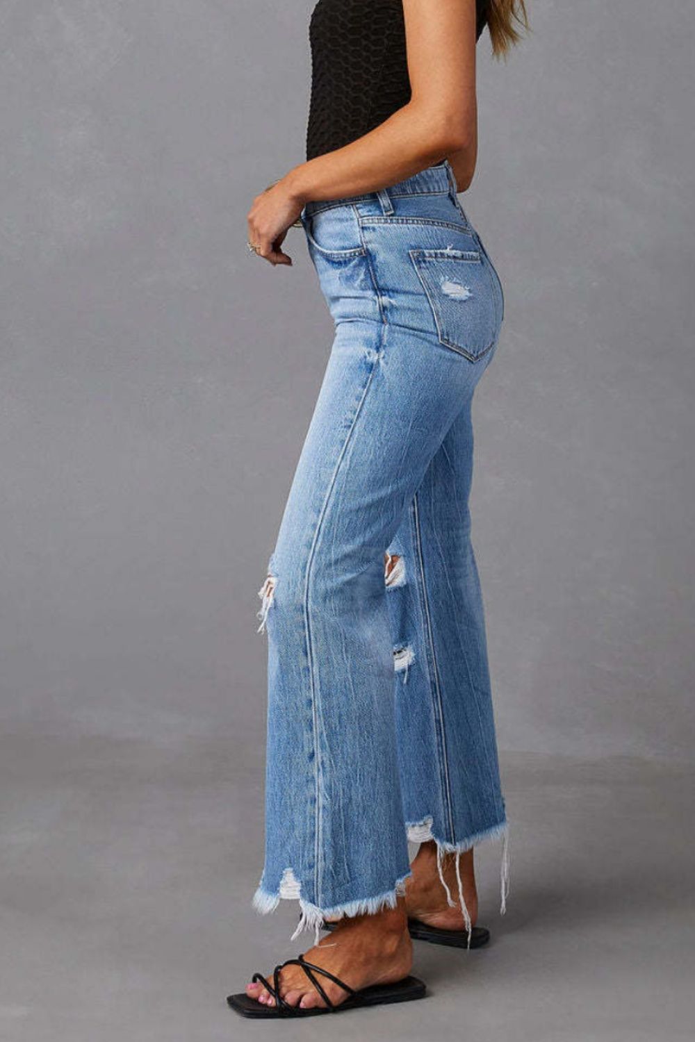 Hazel Blues® | Distressed Raw Hem Jeans with Pockets