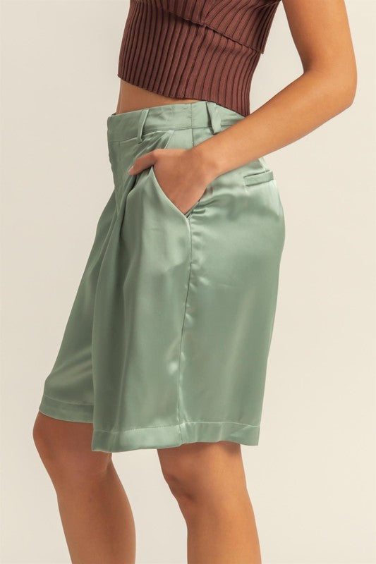Hazel Blues® | HYFVE High-Waist Pleated Satin Shorts
