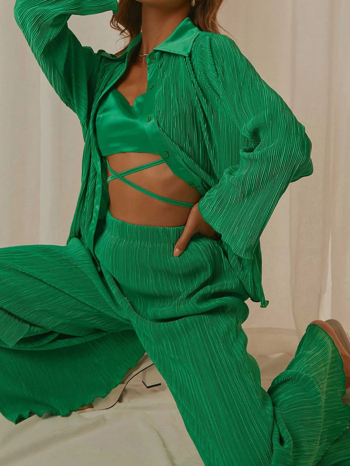 Hazel Blues® | Button Up Long Sleeve Top and Pants Set