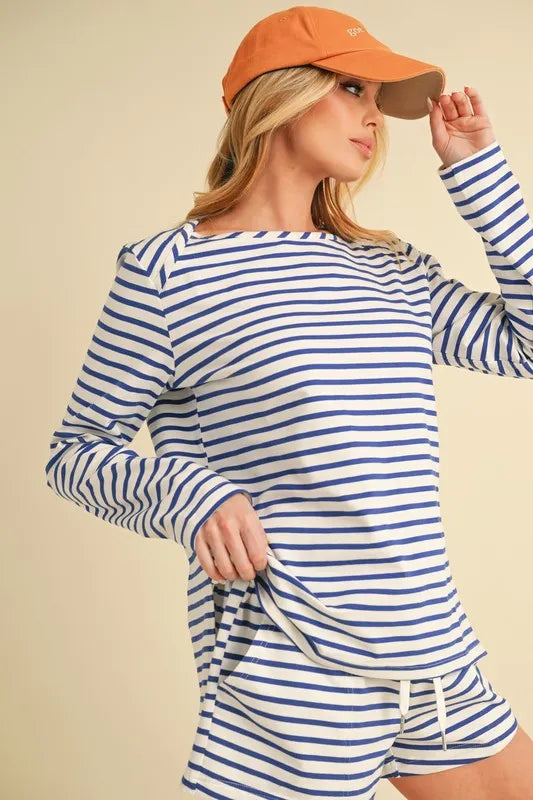 Hazel Blues® | Aemi+Co Drawstring Contrast Striped Shorts