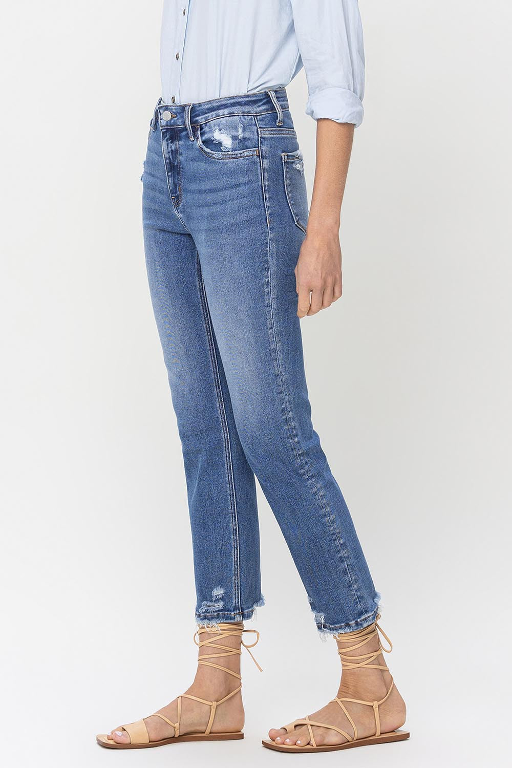 Hazel Blues® | Lovervet High Rise Raw Hem Straight Jeans
