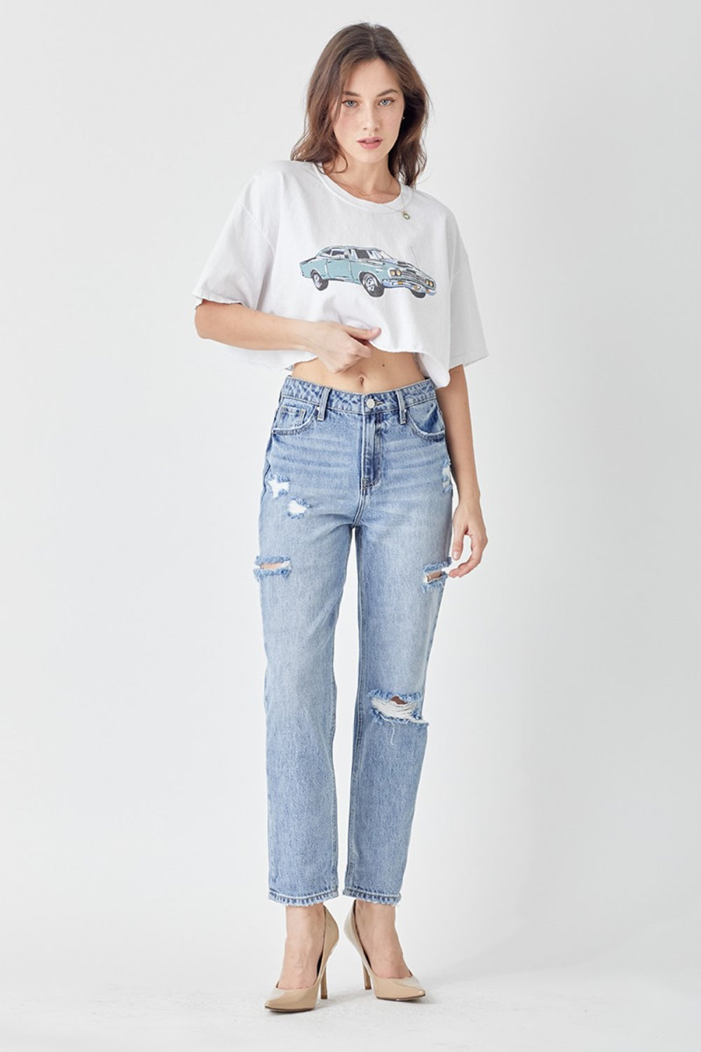 Hazel Blues® | RISEN Distressed Slim Cropped Jeans