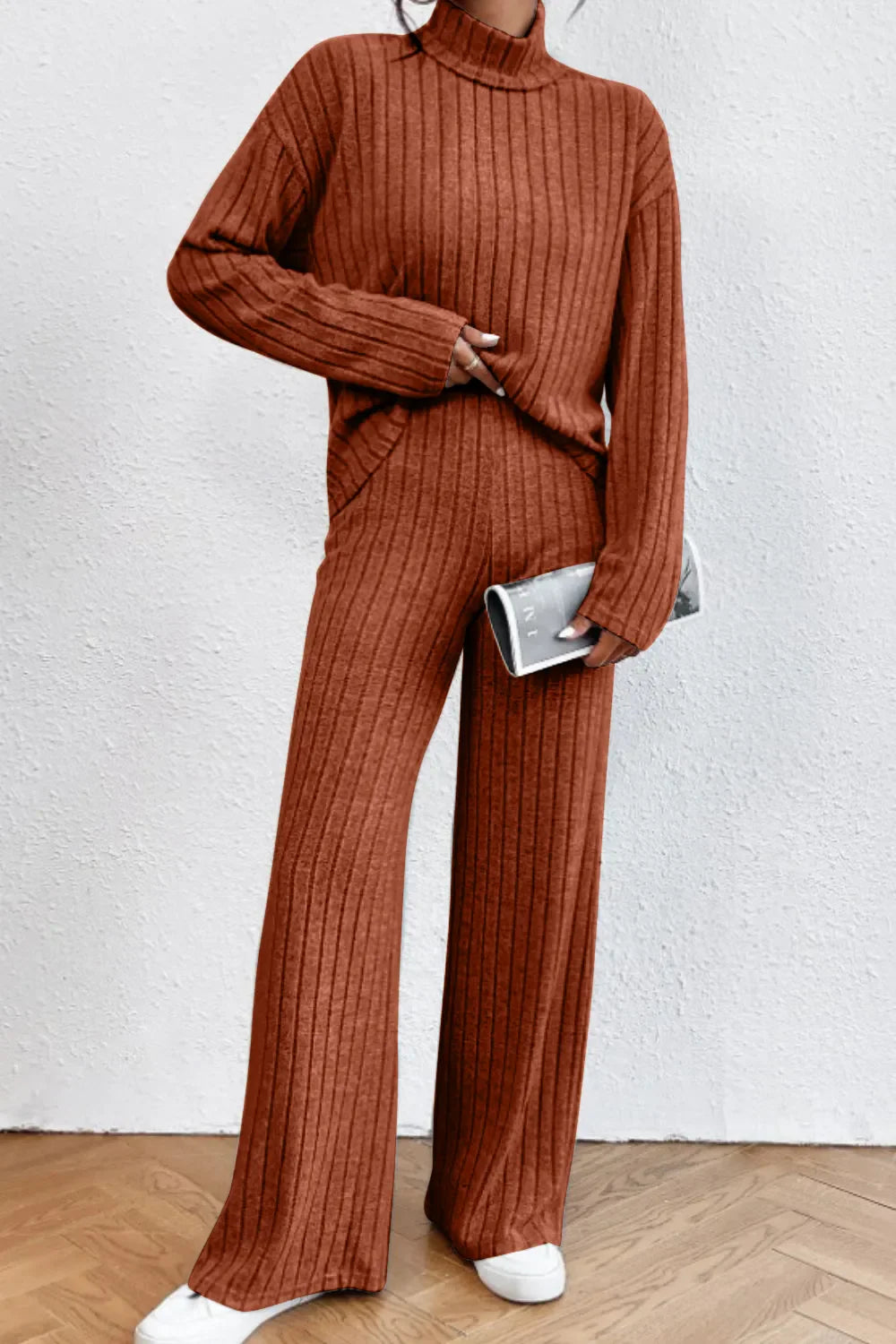 Hazel Blues® | Mock Neck Dropped Shoulder Top and Pants Set