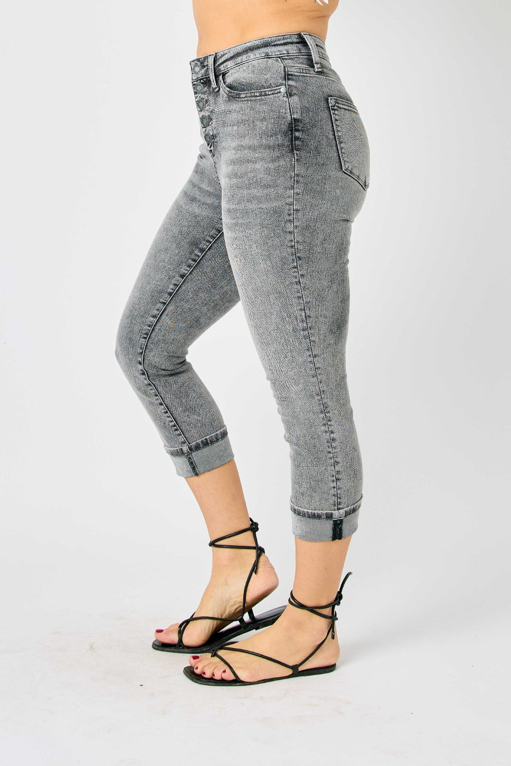 Hazel Blues® | Judy Blue Button Fly High Waist Cuffed Capris