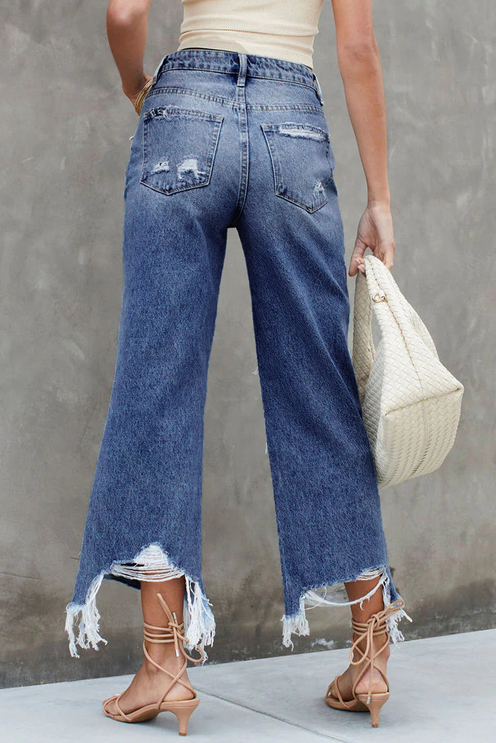 Hazel Blues® | Heavy Destroyed High Waist Jeans: Medium Wash