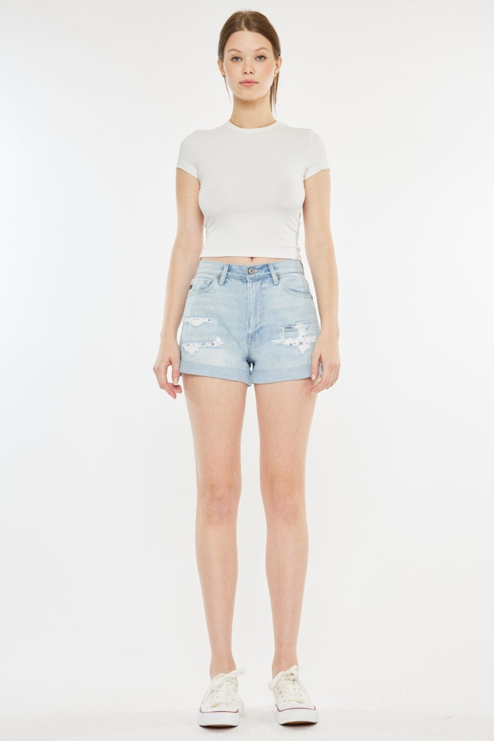 Hazel Blues® | Kancan High Rise Repaired Mom Denim Shorts