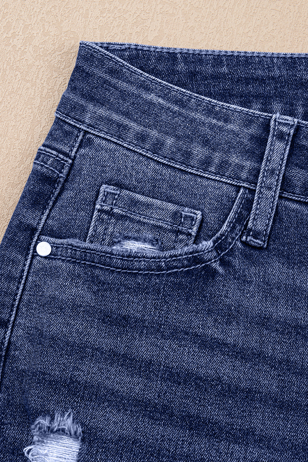 Hazel Blues® | Real Teal Folded Cuffs Distressed Straight High Waist Jeans