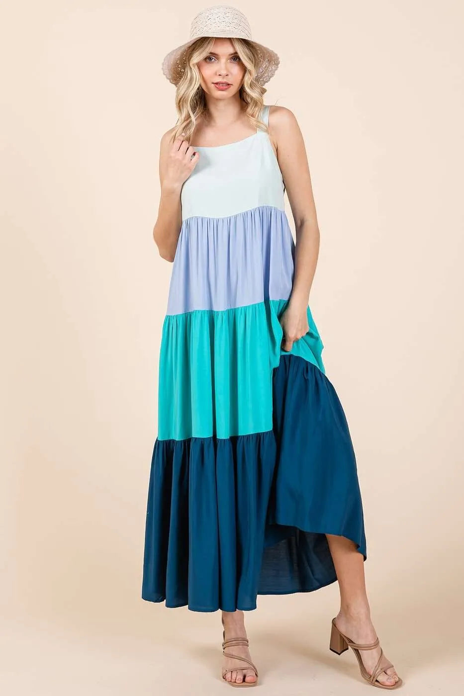 Hazel Blues® | Mittoshop Color Block Tiered Pull-On Maxi Dress
