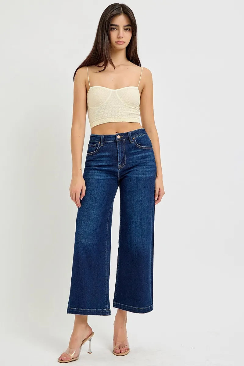 Hazel Blues® | RISEN High Rise Crop Wide Jeans