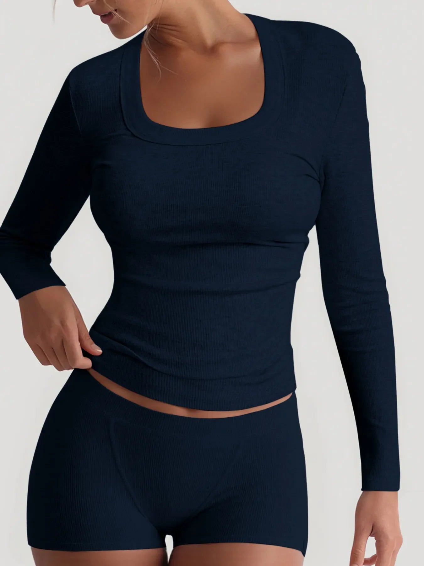 Hazel Blues® | Square Neck Long Sleeve Top and Shorts Set