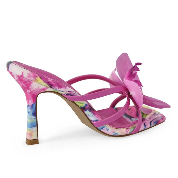 Flower Water Colour Printed High Heel Mules