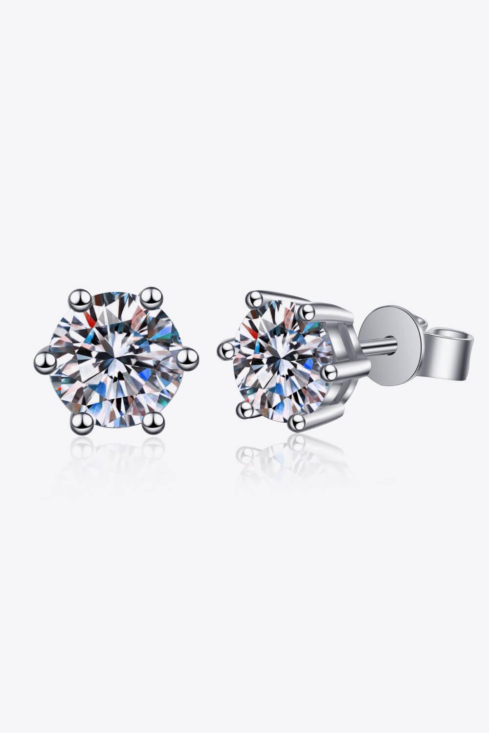 Hazel Blues® | 925 Sterling Silver 6-Prong 2 Carat Moissanite Stud Earrings