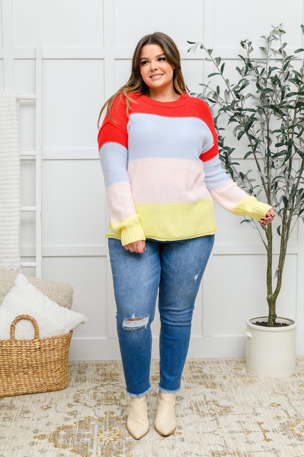 Hazel Blues® | Bright Striped Knit Sweater