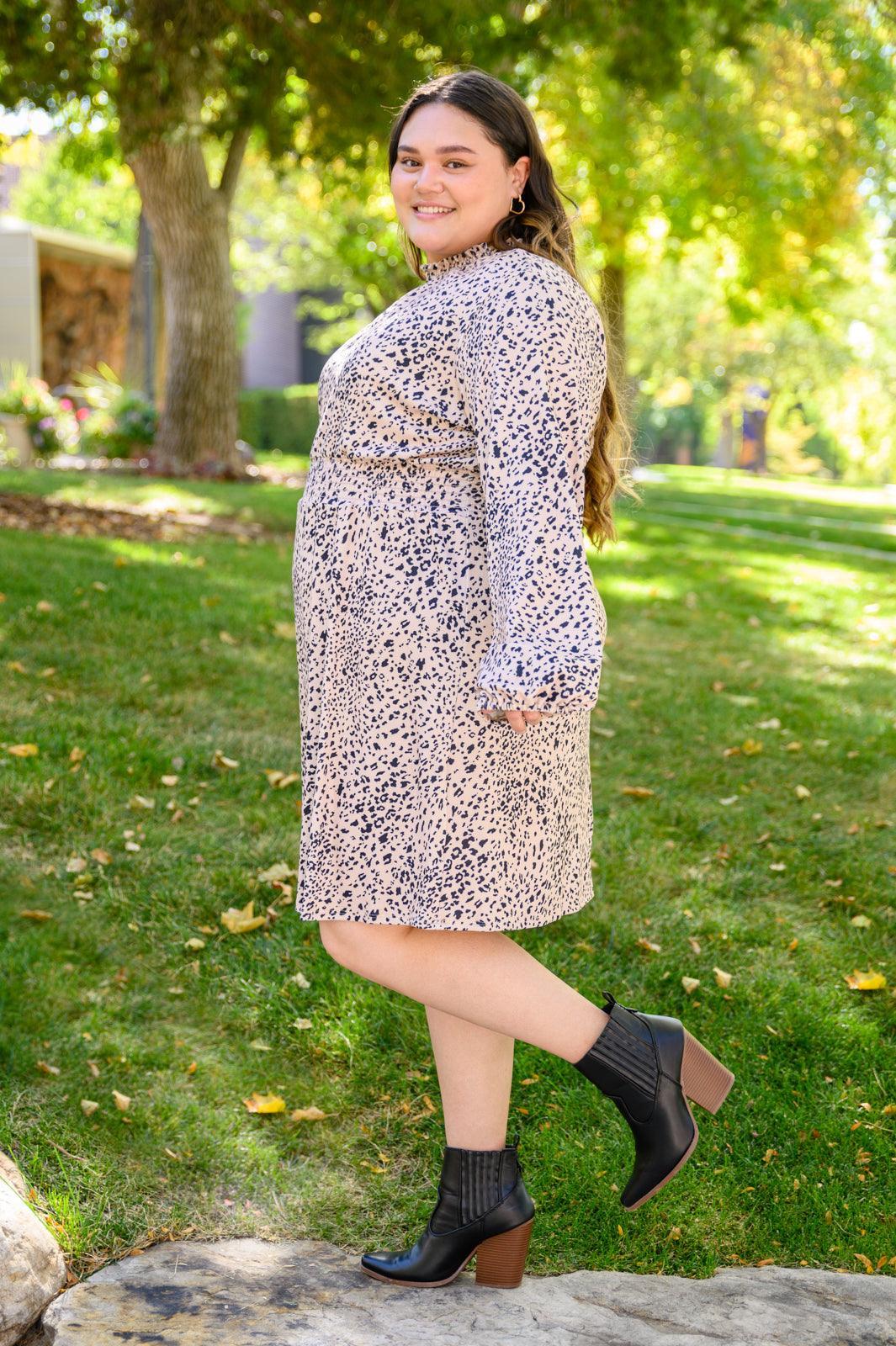 Hazel Blues® | Ophelia Animal Print Shirred Waist Dress
