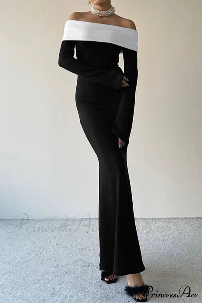 Off Shoulder Maxi Dress with Contrast