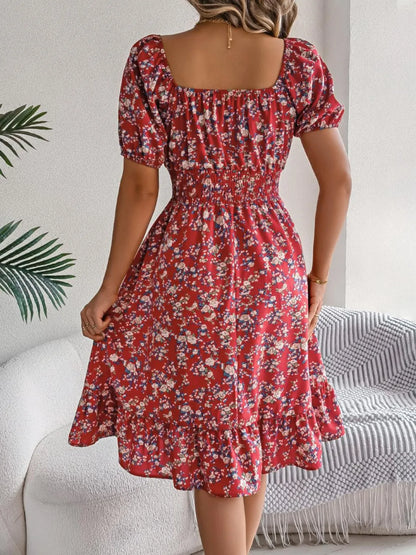 Hazel Blues® |  Ruffled Hem Floral Puff Sleeve Dress
