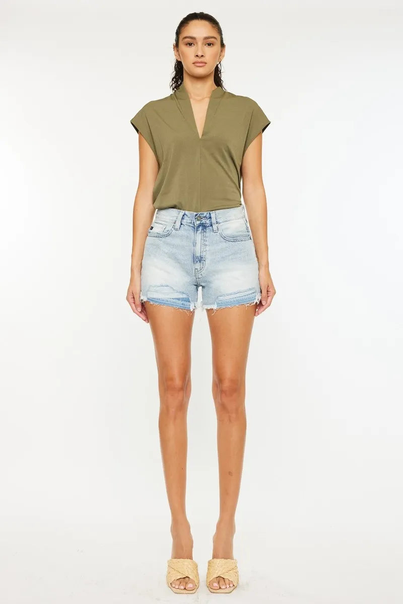 Hazel Blues® |  Kancan High Rise Raw Hem Denim Shorts