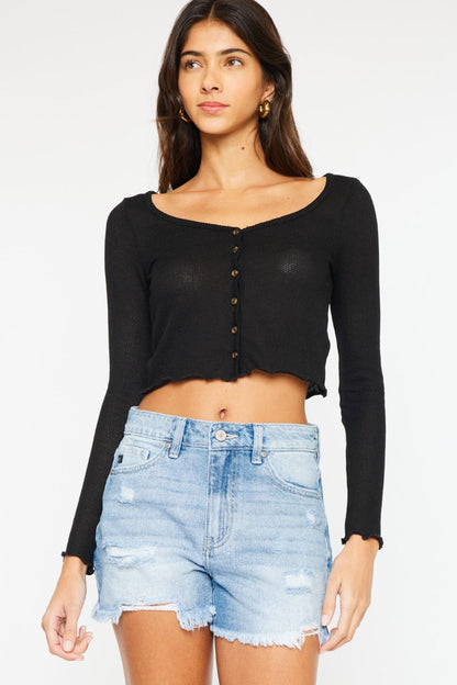 Hazel Blues® |  Kancan High Waist Frayed Denim Shorts