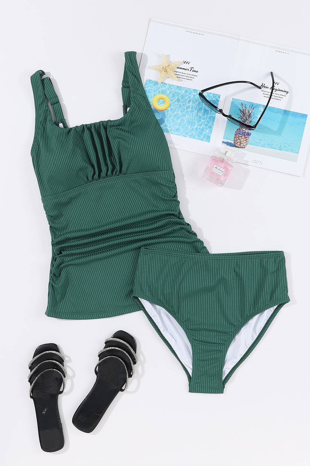 Hazel Blues® |  Square Neck Wide Strap Tankini Set