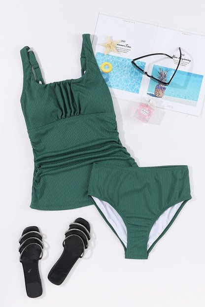 Hazel Blues® |  Square Neck Wide Strap Tankini Set